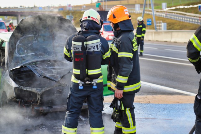 Fnf Feuerwehren bei Fahrzeugbrand auf der Mhlviertler Schnellstrae bei Kefermarkt im Einsatz