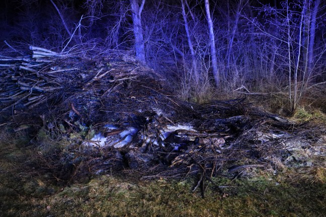 Feuerwehr bei Brand eines Wiedhaufens an der Traun in Marchtrenk im Einsatz