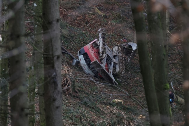 Tdlicher Baggerabsturz bei Forstarbeiten in einem Waldstck in Niederthalheim