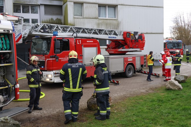 Bewusstlose Frau bei Kchenbrand in Wels-Lichtenegg durch Feuerwehrleute aus Hochhaus gerettet