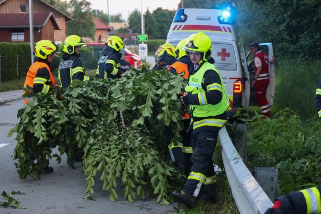 Auto bei Verkehrsunfall in Hofkirchen an der Trattnach in die Trattnach gestrzt