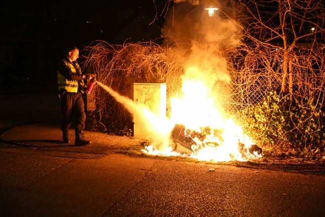 Brennende Mistkübel und beschädigte Fahrzeuge in Wels-Neustadt