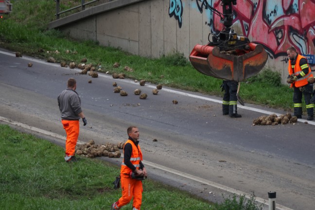 R�benernte auf Autobahn: LKW verlor Teil seiner Ladung auf Auffahrt zur Innkreisautobahn bei Wels