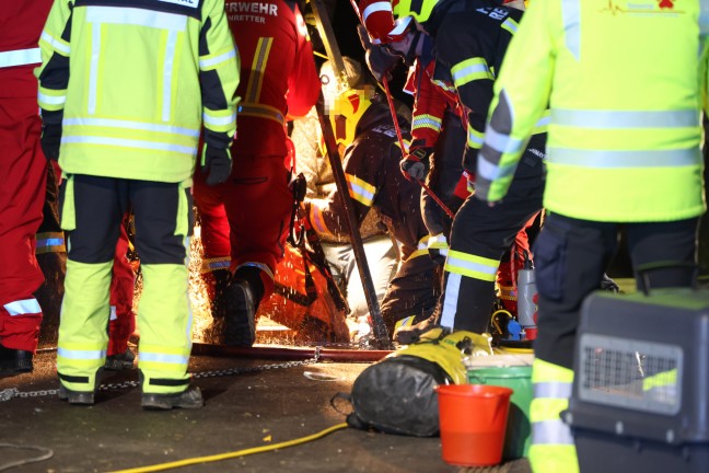 Steinerkirchen an der Traun: Hund durch Feuerwehr mit Hhenrettern aus Jauchegrube gerettet