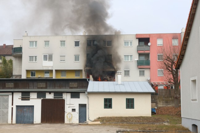 Wintergarten in Vollbrand: Flammen schlugen aus einem Mehrparteienwohnhaus in Wels-Neustadt