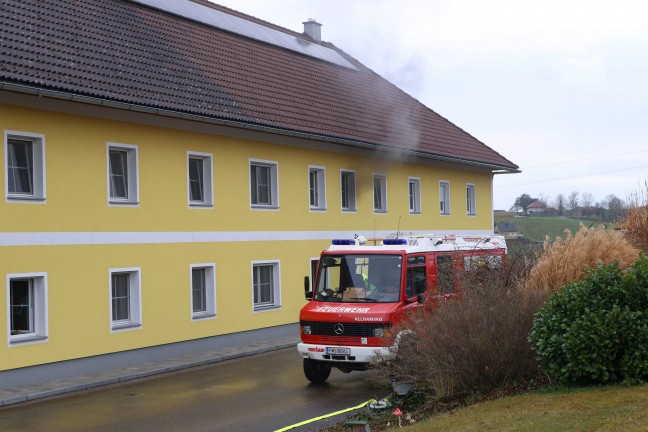 Heizraumbrand auf einem Bauernhof in Allhaming sorgte fr Einsatz zweier Feuerwehren