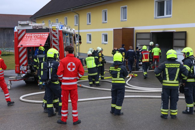 Heizraumbrand auf einem Bauernhof in Allhaming sorgte fr Einsatz zweier Feuerwehren