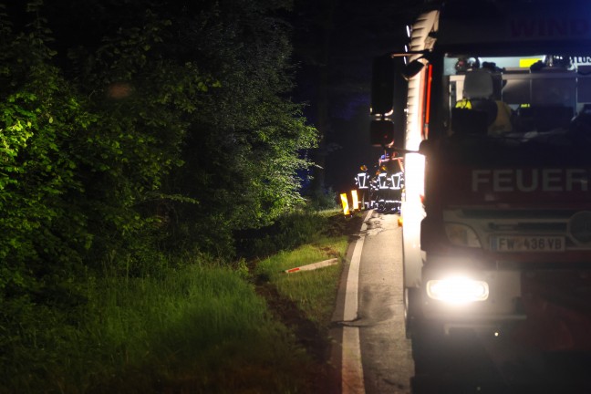 Auto bei Laakirchen von Gmundener Strae abgekommen und in Struchern am Waldrand gelandet