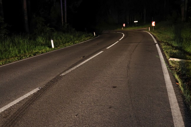 Auto bei Laakirchen von Gmundener Strae abgekommen und in Struchern am Waldrand gelandet
