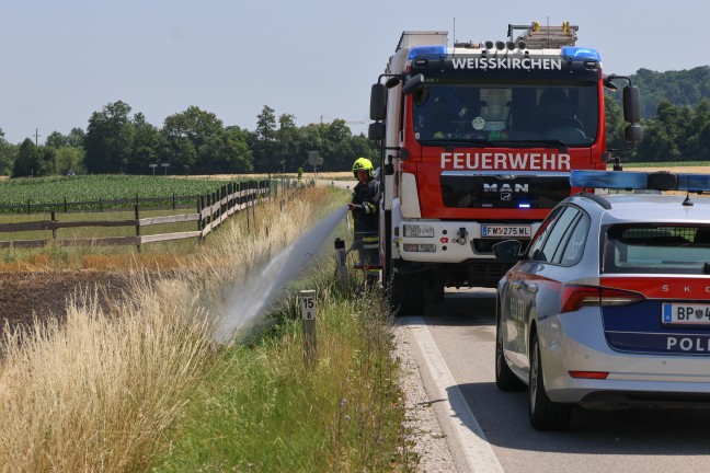 Brand eines Stoppelfeldes in Weikirchen an der Traun rasch gelscht