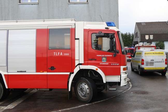 �berfluteter Keller eines Mehrparteienwohnhauses nach Gewitter mit Starkregen in Steinhaus