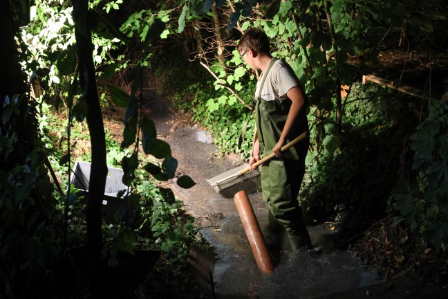Umfangreicher Bindeeinsatz nach Dieselaustritt in einem kleinen Bachlauf in Pichl bei Wels