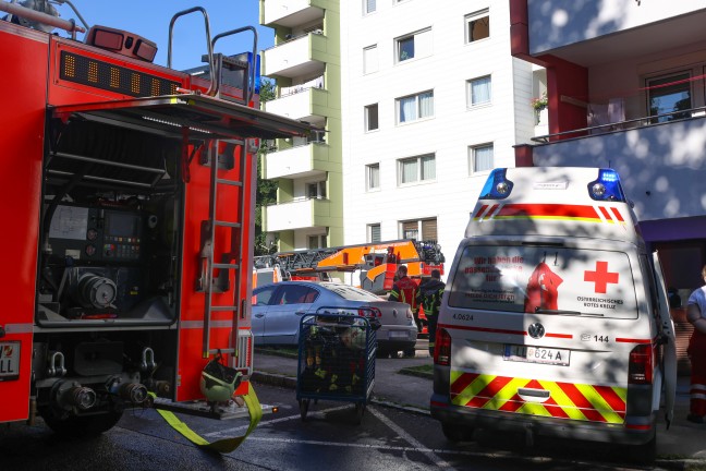 Wohungsbrand in Leonding: Person aus f�nftem Stock gerettet - Hund �berlebte Brand nicht