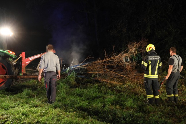 Brand eines Holzsto�es an einer Baumzeile in Steinhaus sorgt f�r Einsatz zweier Feuerwehren