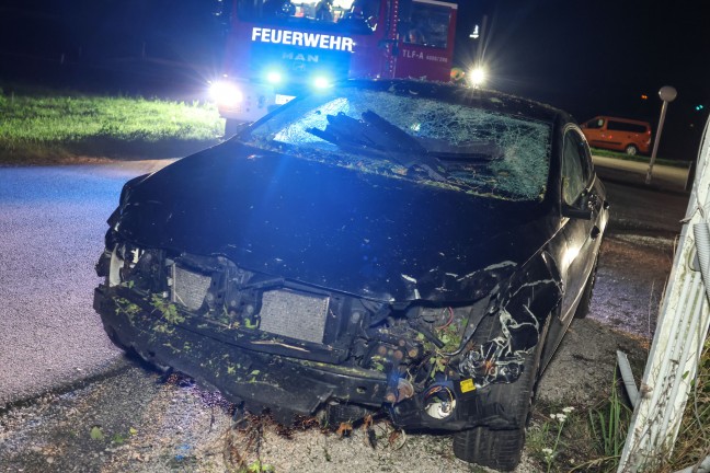 Auto bei Verkehrsunfall auf Wiener Stra�e in Redlham in den Str�uchern gelandet