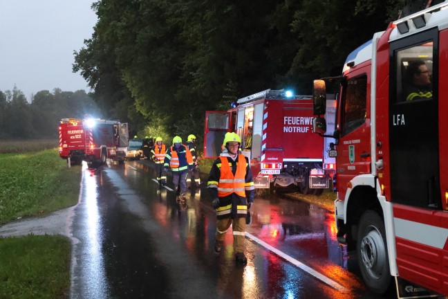 Einsatzkr�fte dreier Feuerwehren zu Personenrettung nach Verkehrsunfall bei Desselbrunn alarmiert