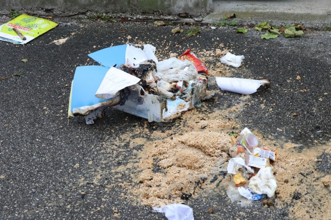 Beginnender Brand eines M�llcontainers im M�llraum einer Wohnanlage in Wels-Vogelweide