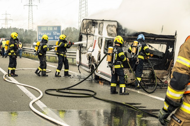 Wohnwagenanh�nger auf Innkreisautobahn bei Haag am Hausruck in Vollbrand