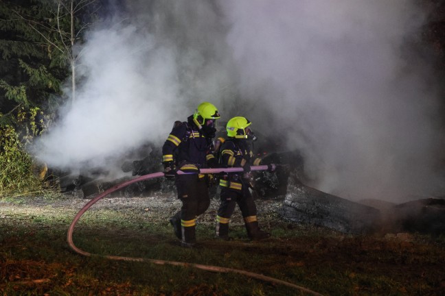 Drei Feuerwehren bei n�chtlichem Brand eines Holzhaufens im Einsatz