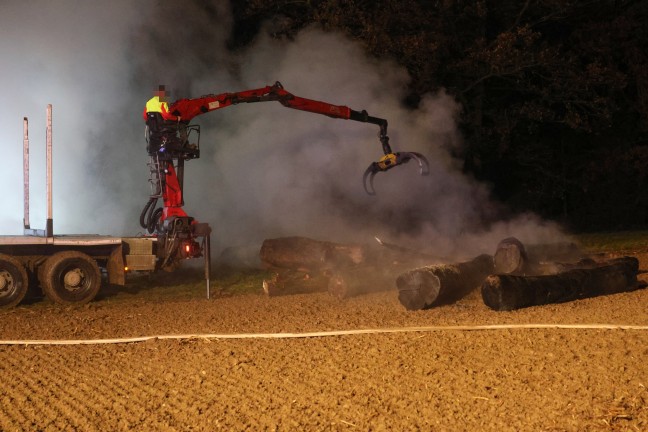 Drei Feuerwehren bei n�chtlichem Brand eines Holzhaufens im Einsatz