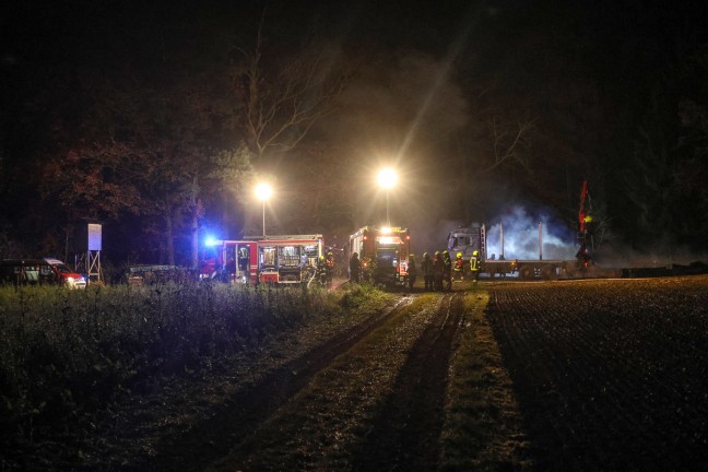 Drei Feuerwehren bei n�chtlichem Brand eines Holzhaufens im Einsatz