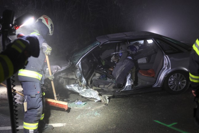 Menschenrettung nach schwerem Verkehrsunfall zwischen PKW und Kleintransporter in Wilhering