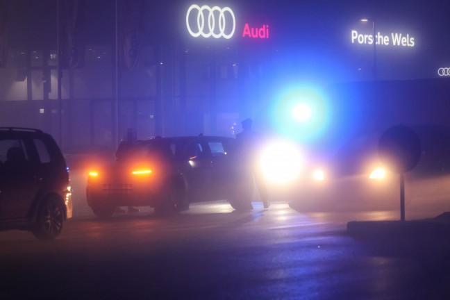 Auffahrunfall im dichten Nebel auf Wiener Stra�e in Wels-Schafwiesen fordert eine verletzte Person