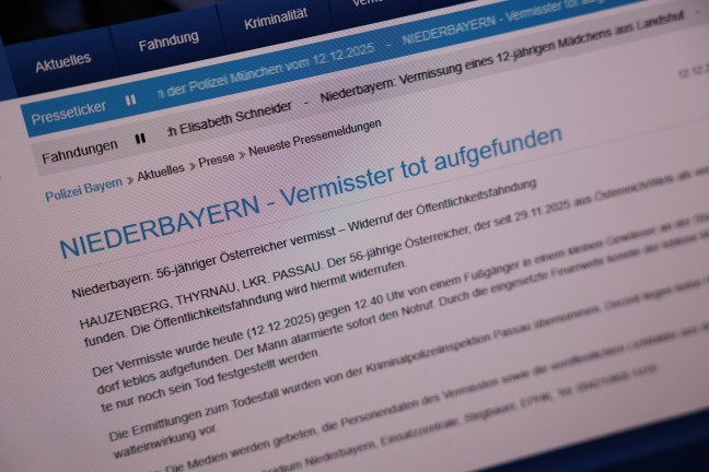 Abg�ngiger Welser (56) bei Thyrnau in Bayern tot in einem Bach aufgefunden