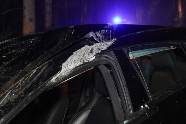 Auto bei schwerem Verkehrsunfall in Kematen am Innbach gegen B�ume gekracht und �berschlagen
