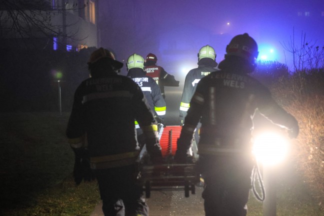Brand einer Wohnrauml�ftung in Wels-Schafwiesen breitete sich auf Geb�udefassade aus