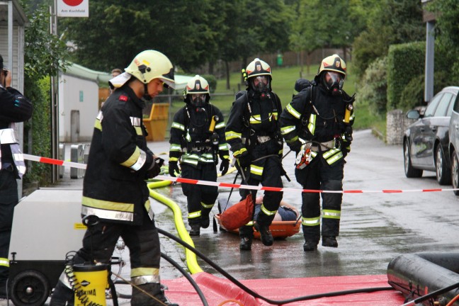 Einsatz mit Chlorgasaustritt im Freibad Kirchdorf an der Krems beübt