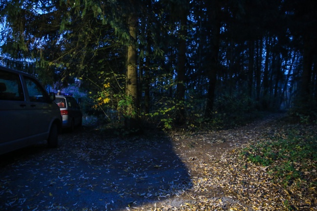 Einsatz des Entminungsdienstes in einem Waldstück in Wels-Oberthan