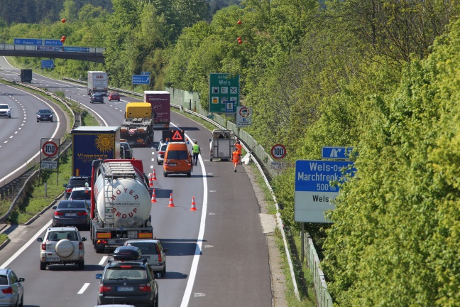 Zwischenfall mit Pferdeanhänger auf der Welser Autobahn bei Marchtrenk