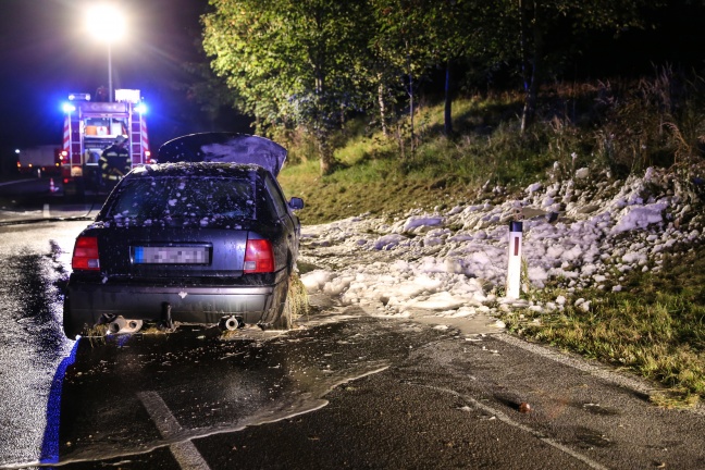 Auto krachte in Aistersheim gegen Baum und begann zu brennen