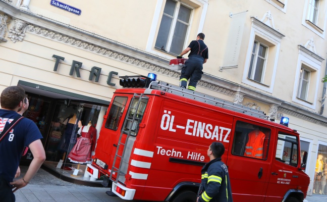 Geschwächte Taube in Wels-Innenstadt durch Feuerwehr und Tierhelferinnen gerettet