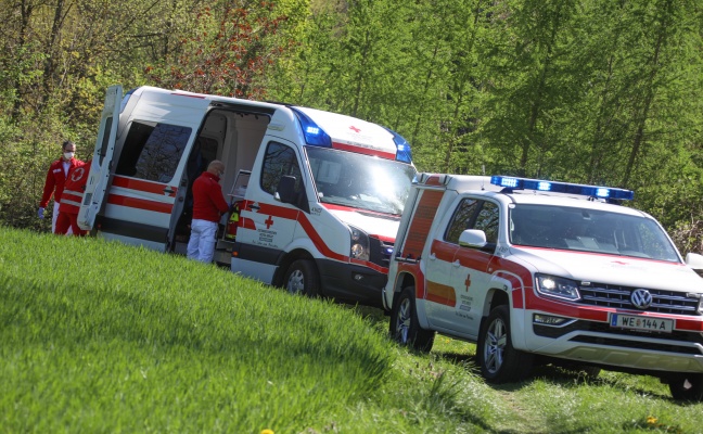 Einsatz bei Personenrettung aus unwegsamem Gelnde nach internem Notfall in Wels-Waidhausen