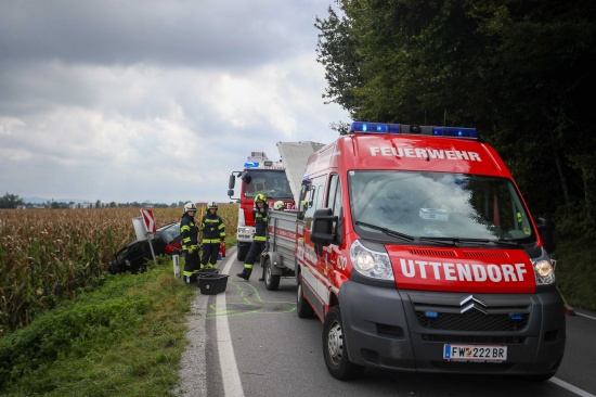 Autos landen nach Kollision auf Braunauer Strae bei Burgkirchen im Maisfeld