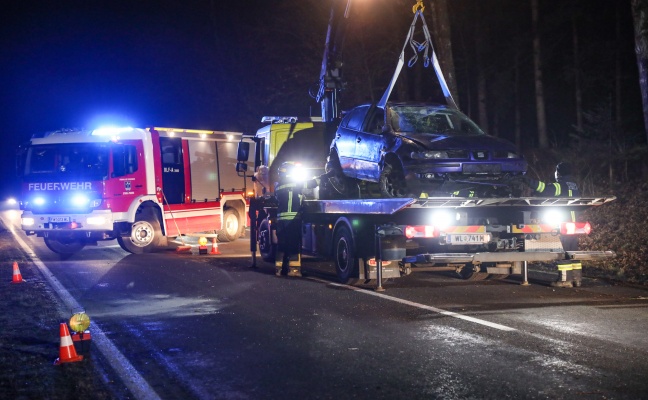 Autoüberschlag nach Wildunfall auf Gmundener Straße in Stadl-Paura fordert zwei Verletzte