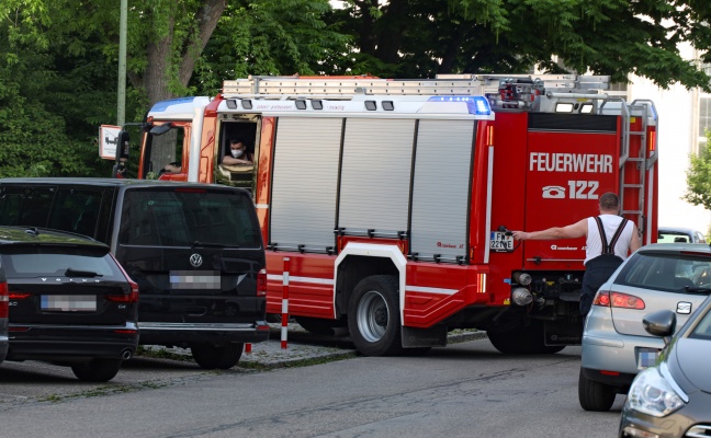 Brand eines Baumstumpfes vor einer Volksschule in Wels-Vogelweide