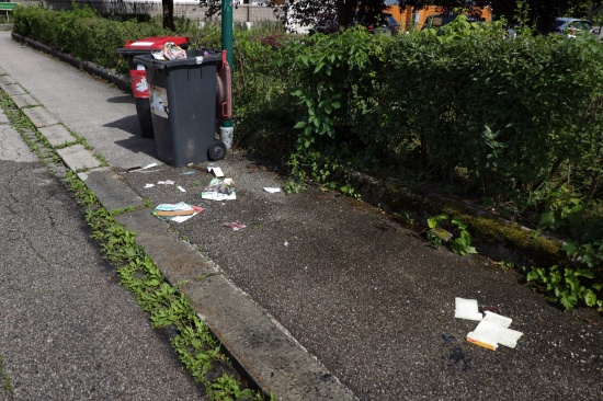 Kleinstbrand bei Altpapiercontainer in Wels-Vogelweide