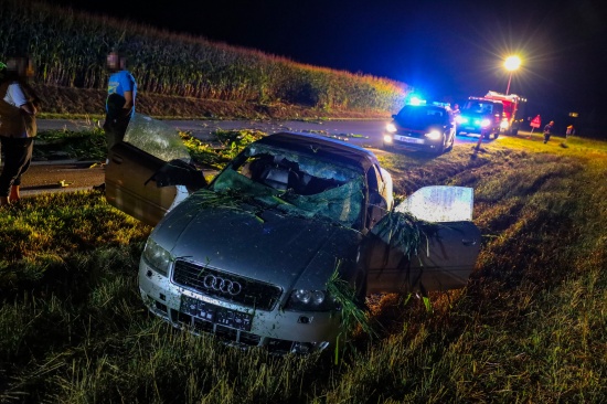 Verkehrsunfall in Bad Wimsbach-Neydharting endet nach Schneise durch Maisfeld im angrenzenden Feld