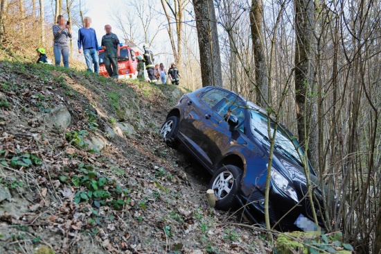 PKW bei Unfall während Ausbildungsfahrt in Eidenberg über Böschung gestürzt
