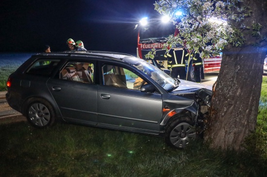Vollbesetzter PKW an Gemeindegrenze zwischen Rohr im Kremstal und Sierning gegen Baum geprallt