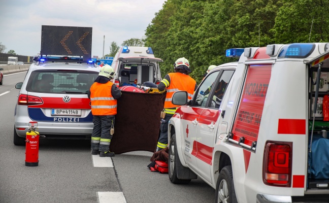 Auto auf Welser Autobahn bei Wels-Puchberg gegen Leitschiene gekracht