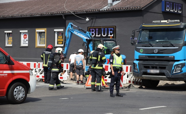 Gasleitung bei Straenbauarbeiten in Wels-Innenstadt beschdigt