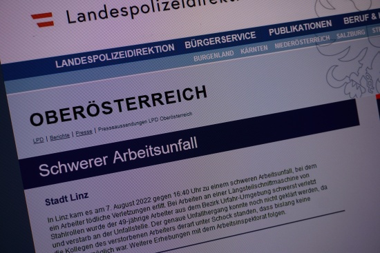 49-Jhriger bei Arbeitsunfall an Schneidemaschine fr Stahlrollen in Linz tdlich verletzt