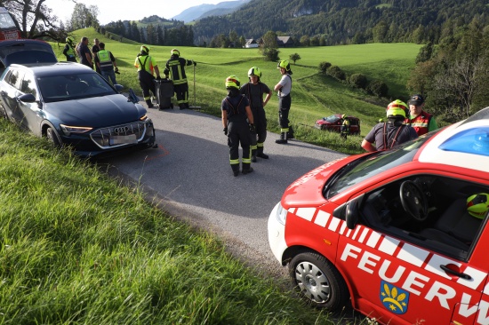 Auto in Edlbach nach Verkehrsunfall ber steilere Wiese abgestrzt