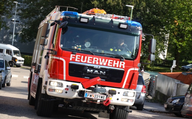 Glosender Baumstumpf führte zu Einsatz der Feuerwehr in einer Wohnanlage in Wels-Vogelweide