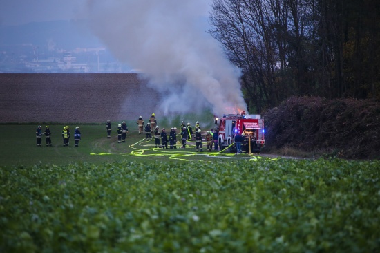 Feuerwehren bei Brand von Grünschnitt in Kirchberg-Thening im Einsatz