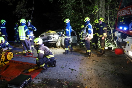 Auto gegen Baum: Vier teils Schwerverletzte bei nchtlichem Verkehrsunfall in Wartberg an der Krems